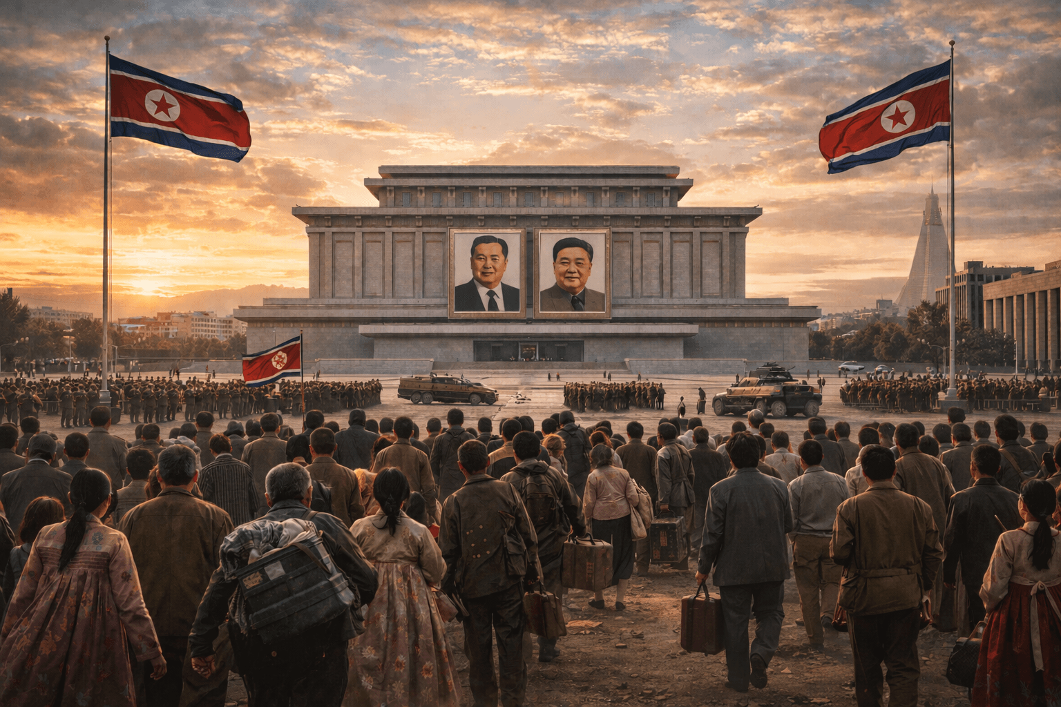 Gathering in Kim Il Sung square.