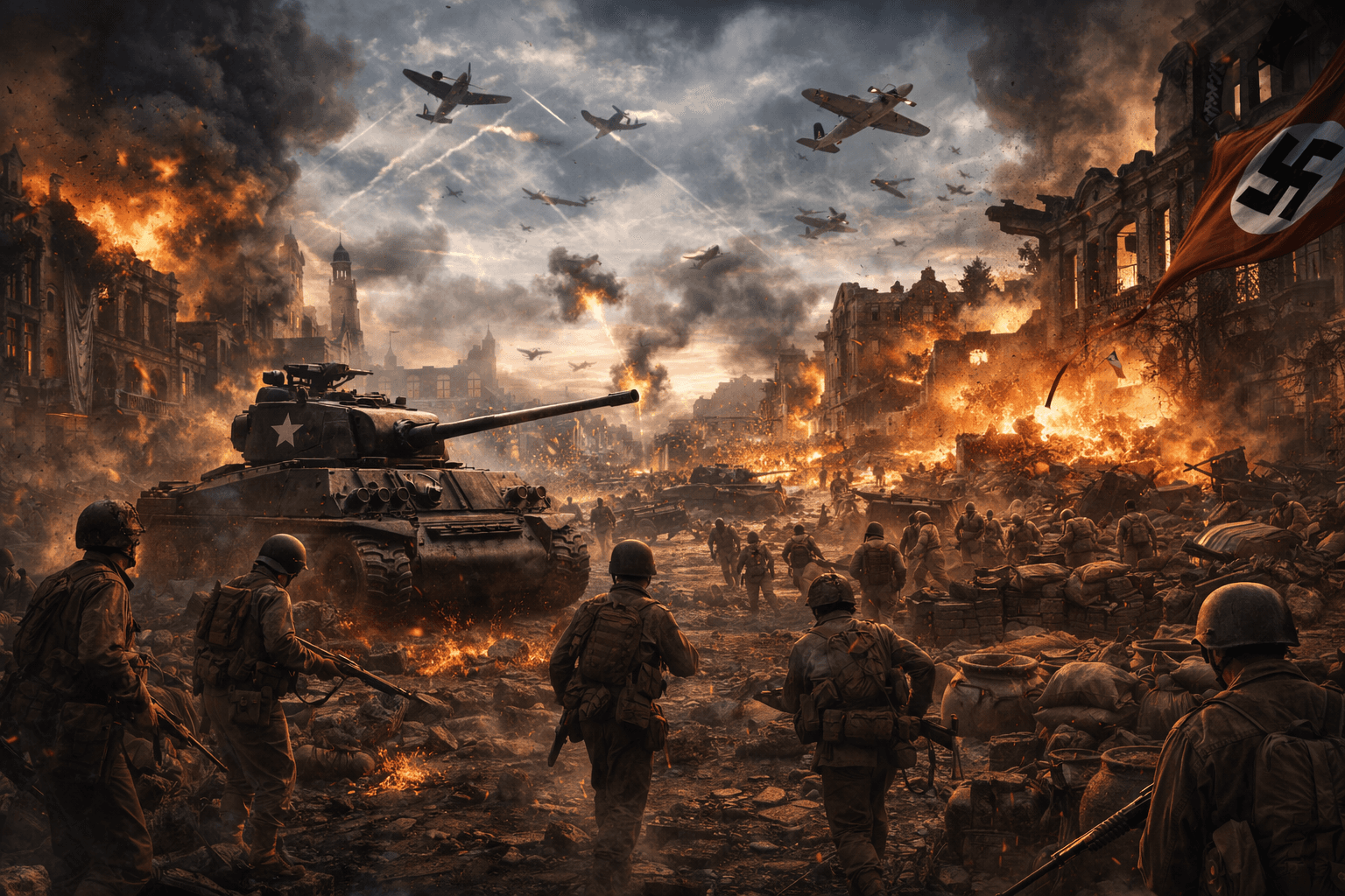 Battle for Europe at dusk.