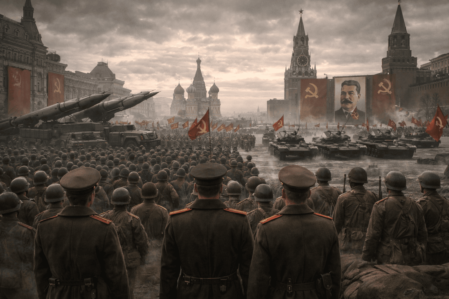 Military parade in Soviet Moscow.