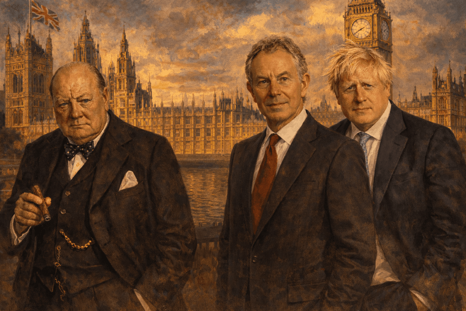 Collage of British prime ministers from Walpole to the present day